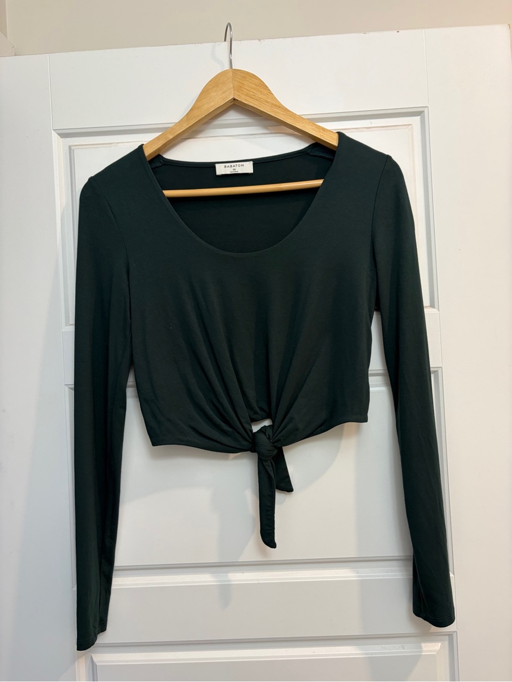 Babaton Forest Green Long-Sleeve Tie-Front Crop Top